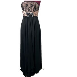 VTG Jessica McClintock Gunne Sax Black Tan Chiffon Satin Strapless Dress Sz  3